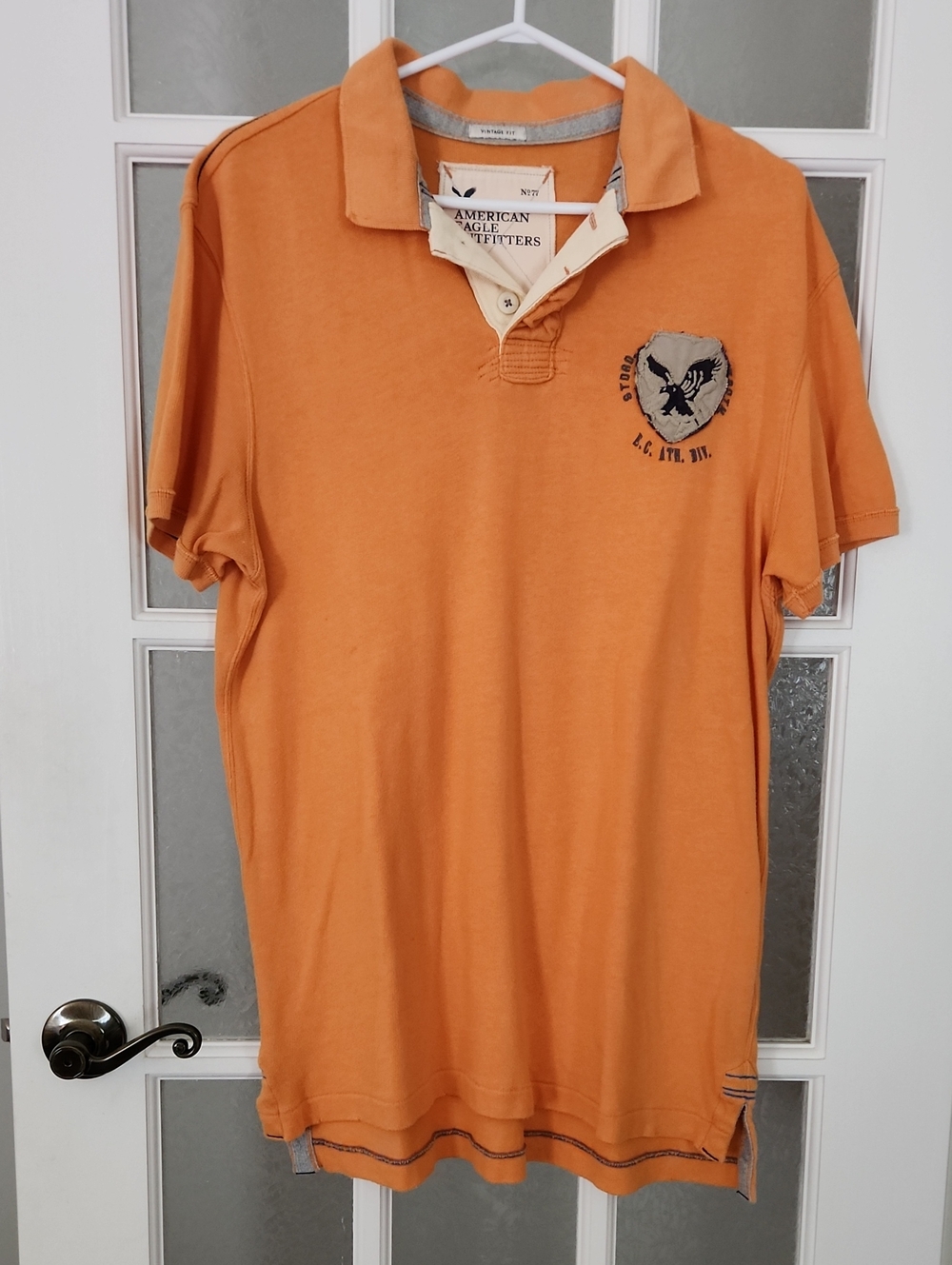 American Eagle Outfitters Orange Short-Sleeve Polo with Embroidered Crest